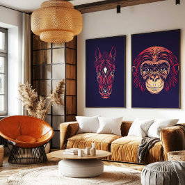 Chinese Zodiac Monkey Wall Art Print Japandi Decor Leinwanddruck