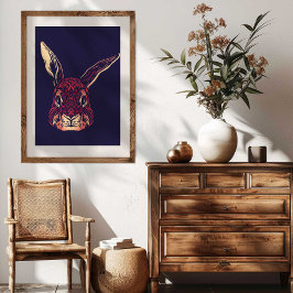 Chinese Zodiac Rabbit Wall Art Print Rustic Decor Leinwanddruck
