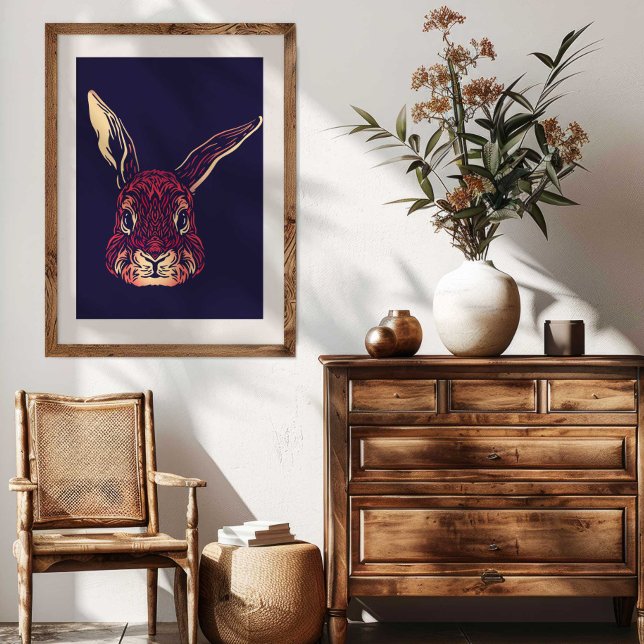 Chinese Zodiac Rabbit Wall Art Print Rustic Decor Leinwanddruck (Chinese Zodiac Rabbit Wall Art Print Rustic Decor by TinkPrints.)