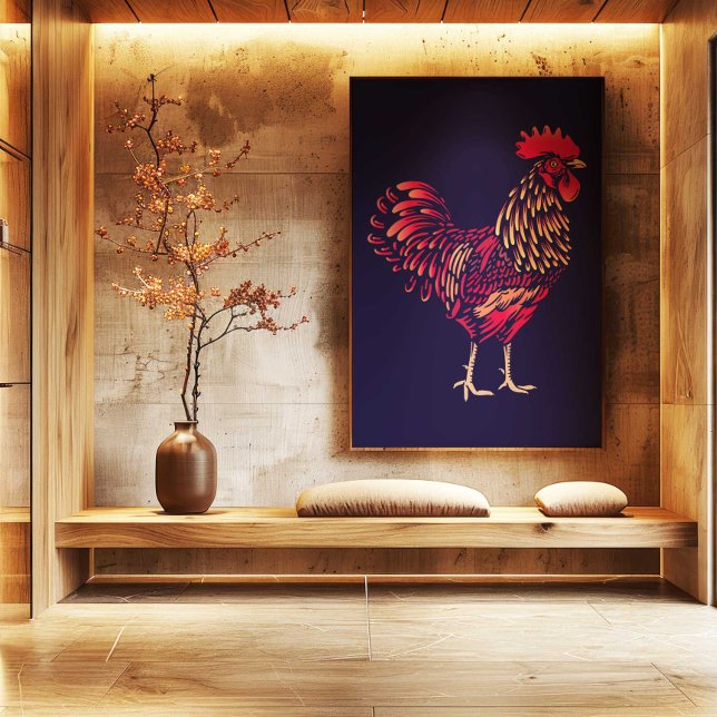 Chinese Zodiac Rooster Wall Art Print | Japandi  Leinwanddruck (Chinese Zodiac Rooster Wall Art Print | Rustic Home Decor by TinkPrints)