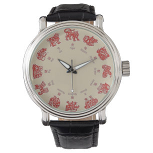 CHINESE ZODIAC WRIST WATCH RED ARMBANDUHR