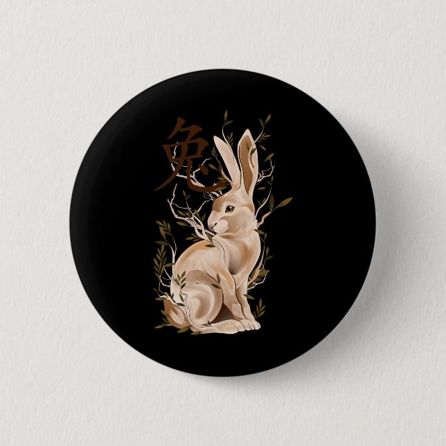 Chinese Zodiac Year Of The Rabbit Animal Sign Luna Button (Vorderseite)