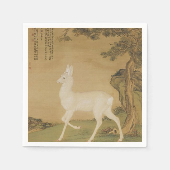 Chinesisch 1751 Auspicious Roh Deer & Tree Muster Serviette (Vorderseite)