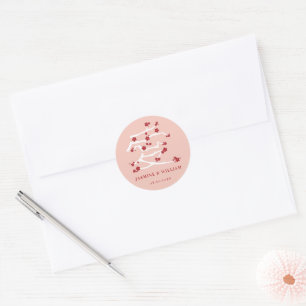 Chinesisch Ai Liebe Roter Kirschblüten Verlobung C Runder Aufkleber