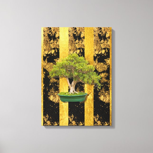 Chinesisch-Asiatische Bonsai Tree Stretched Canvas Leinwanddruck (Vorderseite)