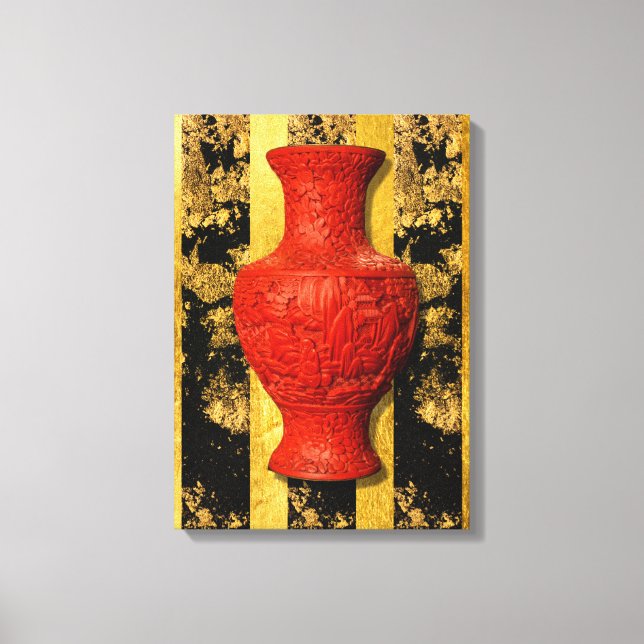 Chinesisch-asiatische Red Vase gesteppte Canvas Pr Leinwanddruck (Vorderseite)