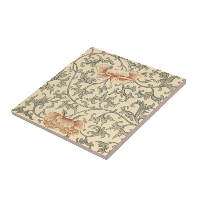 Chinesisch Blassorange Blume ~ Graue Blätter ~ * ~ Fliese (Seite)