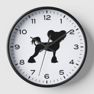 Chinesisch-Crested-Crestie-Hund-Silhouette Uhr