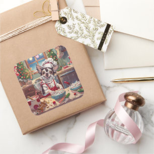 Chinesisch Crested Holiday Baking: Festliche Weihn Quadratischer Aufkleber