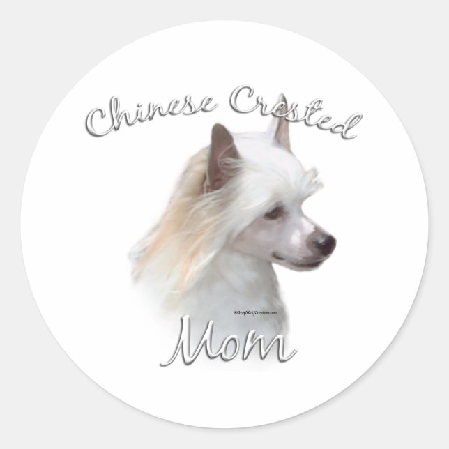 Chinesisch Crested (Pulver) Mama 2 Runder Aufkleber (Vorderseite)