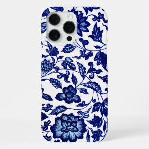 Chinesisch dunkel marineblaue Blumenmuster auf Wei iPhone 16 Pro Max Hülle