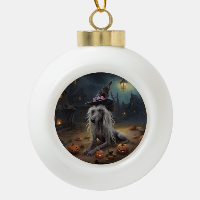 Chinesisch entkörnte Kürbisküren Halloween Beängst Keramik Kugel-Ornament (Vorderseite)