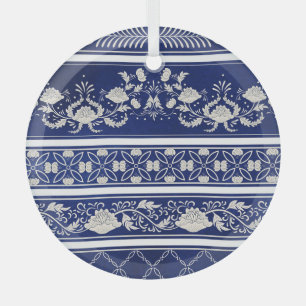 Chinesisch floral Blau: Vintage-Wasserfarbenränder Ornament Aus Glas