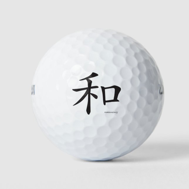 Chinesisch-Harmony-Symbol-Schwarze Buchstaben Golfball (Vorderseite)