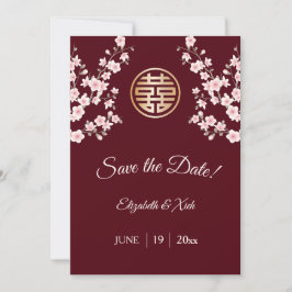 Chinesisch Hochzeit Dusty Pink Maroon Cherry Bloss Save The Date