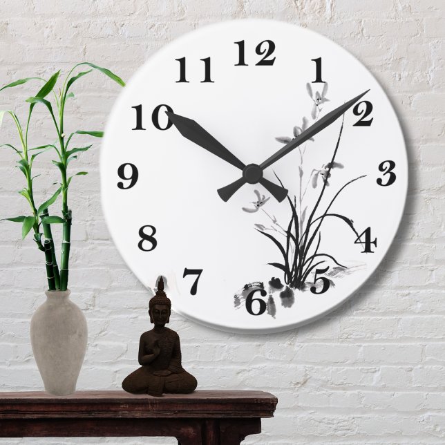 Chinesisch Iris - bw Runde Wanduhr (Von Creator hochgeladen)