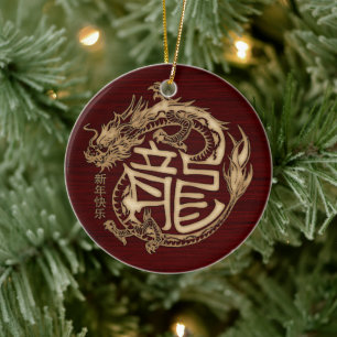 Chinesisch Neues Jahr des Holzdrachen 2024 Keramik Ornament