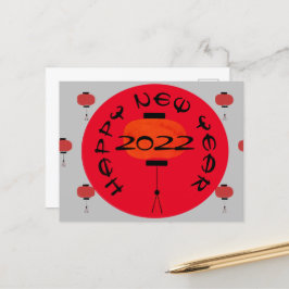 Chinesisch Neujahr Laternenrot Grau Postkarte