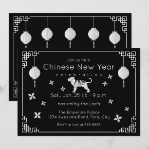Chinesisch Neujahr Origami Tiger, schwarz Einladung