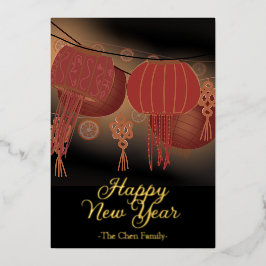 Chinesisch Neujahr Red Gold Lantern Folieneinladung