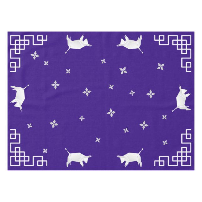 Chinesisch New Year Origami Oxen & Stars Tischdecke (Vorderseite (Horizontal))