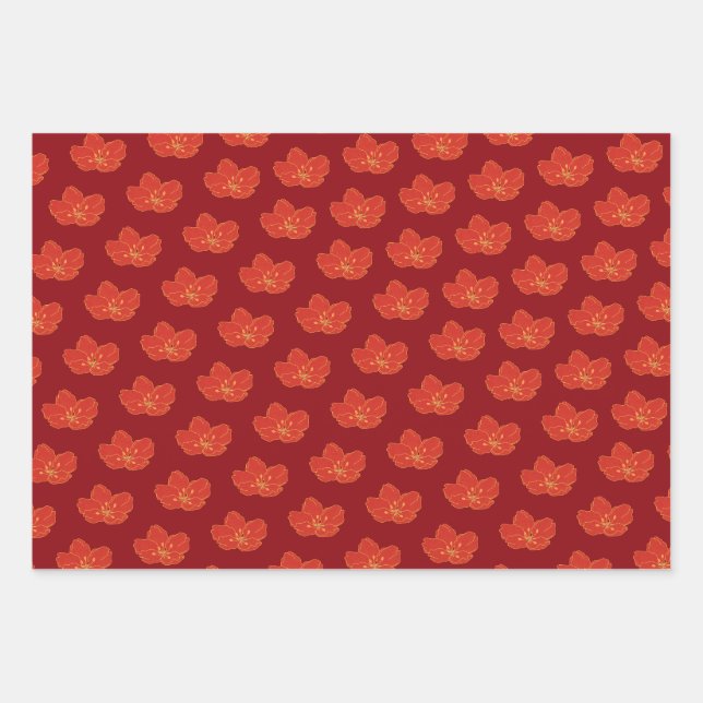 Chinesisch Oriental Red Gold Golden Zodiac Asiatis Geschenkpapier Set (Vorderseite)