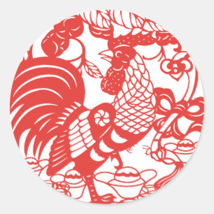 Chinesisch Papercut Rooster Jahr Zodiac Birthday R Runder Aufkleber