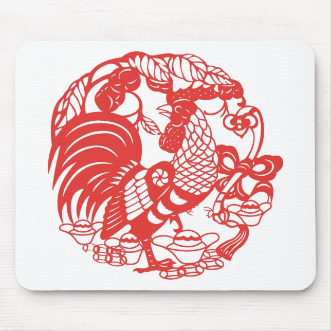 Chinesisch Papercut Rooster Year Zodiac Birthday M Mousepad (Vorne)