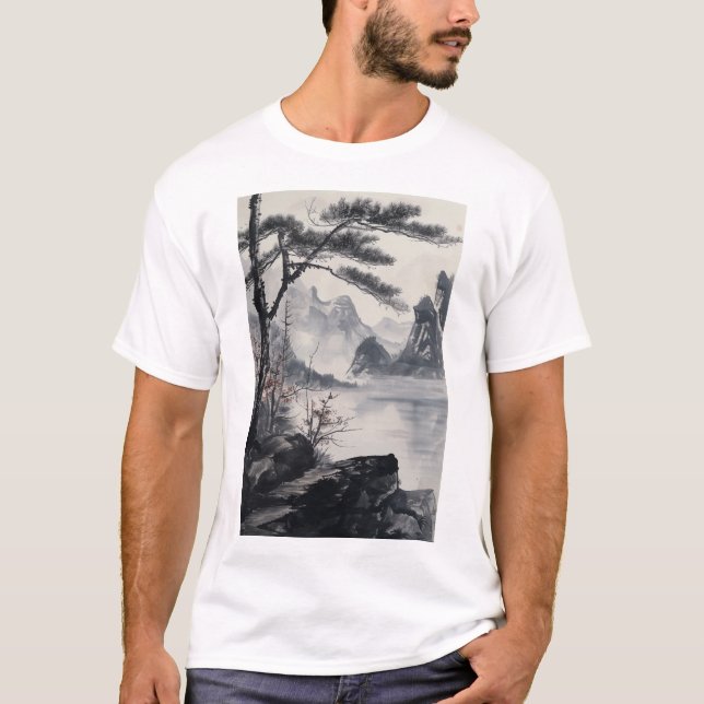 Chinesisch Tinte Landschaft Malerei nationalen Sti T-Shirt (Vorderseite)