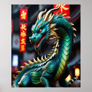 Chinesisch Zodiac Art Year of the Dragon Glowpunk Poster