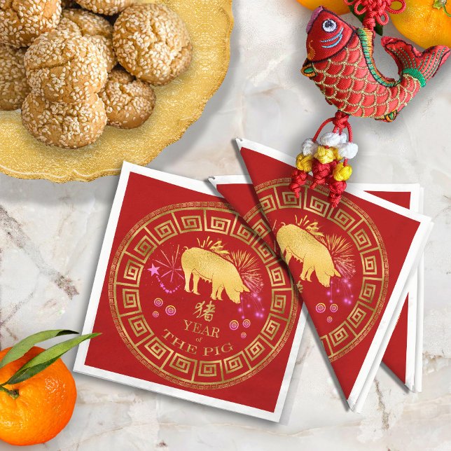 Chinesisch Zodiac Pig Red/Gold ID542 Serviette (Von Creator hochgeladen)