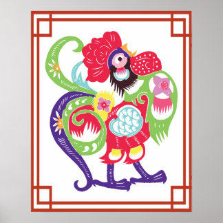 Chinesisch Zodiac Rooster Papercut Poster