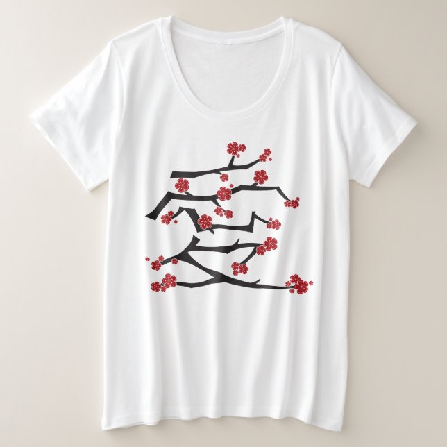 Chinesische Ai Liebe Kirschblüten Rote Sakura Hoch Große Größe T-Shirt (Design vorne)
