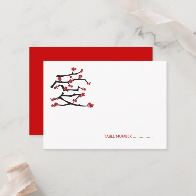 Chinesische Ai Liebe Kirschblüten Rote Sakura Hoch Platzkarte (Vorderseite/Rückseite Beispiel)