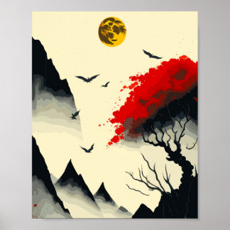 Chinesische Antiquitäten: Goldener Mond und Rot Poster