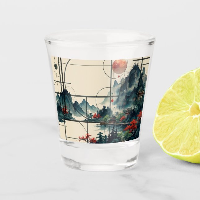 Chinesische Aquarellmalerei Schnapsglas (Vorderseite)