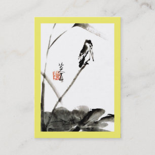 Chinesische Aquarellmalerei, Vogel und Lotusblätte Visitenkarte