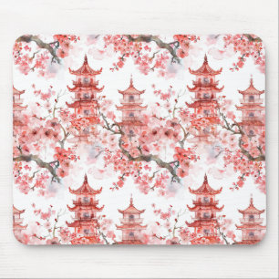 Chinesische Aquarellpagode mit Kirschblüten (3) Mousepad