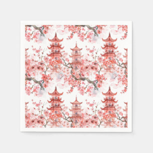 Chinesische Aquarellpagode mit Kirschblüten (3) Serviette