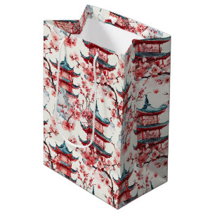 Chinesische Aquarellpagode mit Kirschblüten (8) Mittlere Geschenktüte