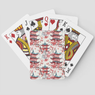 Chinesische Aquarellpagode mit Kirschblüten (8) Spielkarten