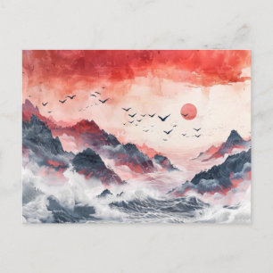 Chinesische Aquarellvögel stürzen über Bergen Postkarte