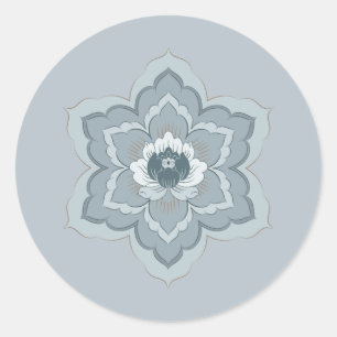 Chinesische Baoxiang-Blume in nebligem Blau und Ja Runder Aufkleber