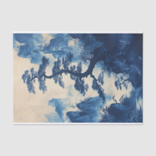 Chinesische Blaue Tintenmalerei Baumdecoupage Seidenpapier
