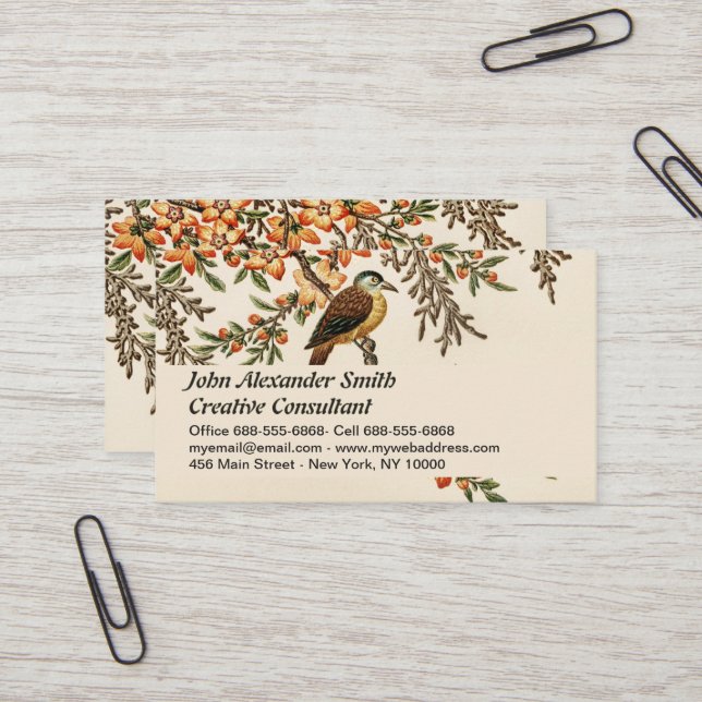 Chinesische Blume & Bird, Vintag Garden Visitenkarte (Vorderseite/Rückseite Beispiel)