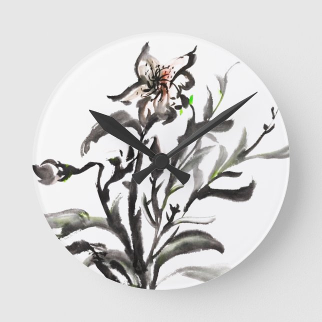 Chinesische Blume Runde Wanduhr (Vorderseite)