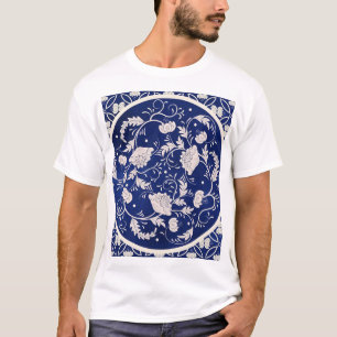 Chinesische Blumenrunde: Vintages blaues Wasser T-Shirt