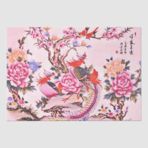 Chinesische Blumenvögel Rosa Chinoiserie Dekoupage Seidenpapier
