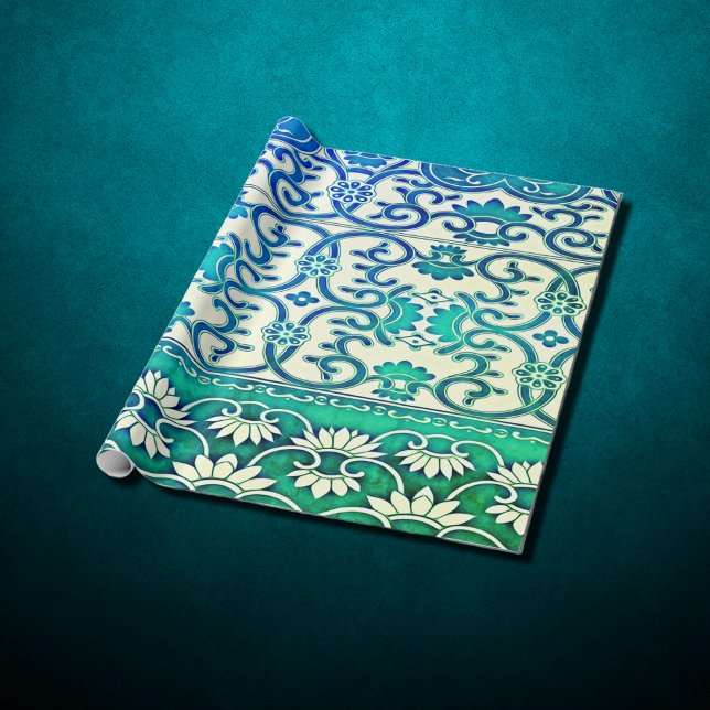 Chinesische Blüte in blau-grün Geschenkpapier (Von Creator hochgeladen)