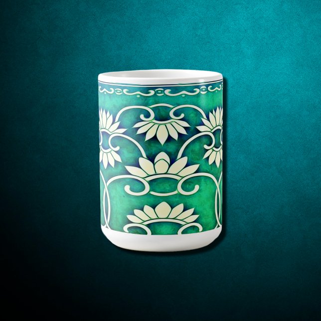 Chinesische Blüte in blau-grün Kaffeetasse (Von Creator hochgeladen)